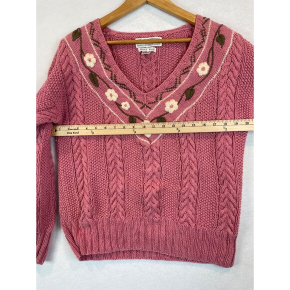 Vintage 80s 90s Melbourne Country Sweater Womens M Pink V Neck Floral - Picture 8 of 12